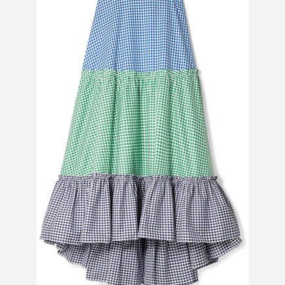 MDS Stripes Yellow Blue Green Gingham Tiered Maxi Dress 4 - Picture 6 of 16